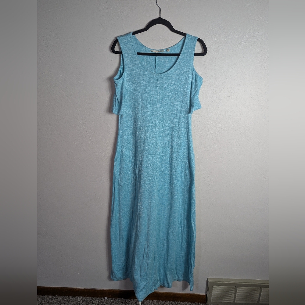 TS Soft Surroundings Light Heather Blue Cold Shoulder Maxi Dress